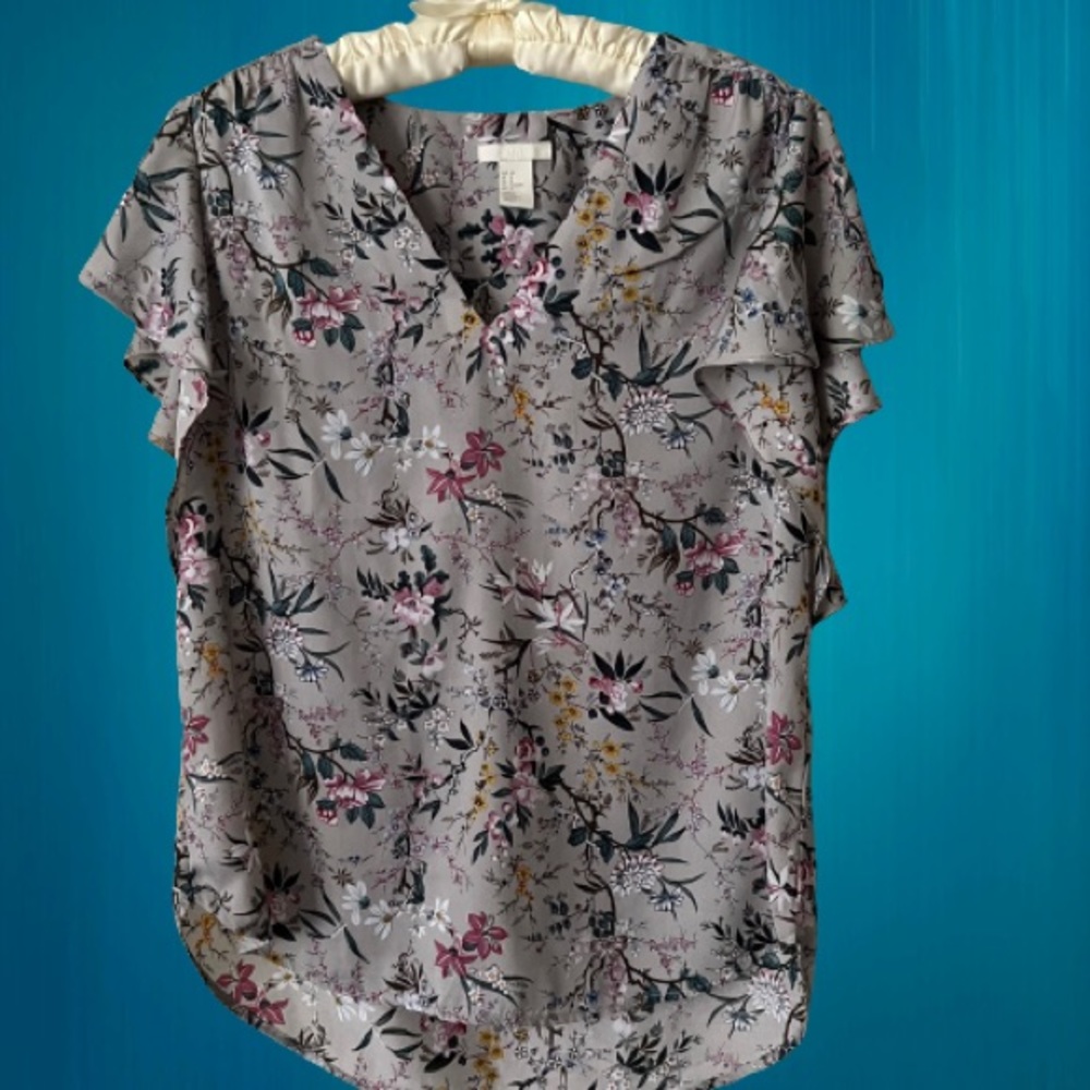 H&M silver floral blouse